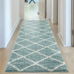 The Rugs Moroccan Shaggy Rugs And Runners Soft Fluffy Diamond Design High Pile Duck Egg Blue And Ivory Living Room Kitchen Hallway 550 - thumbnail 4