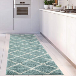 The Rugs Moroccan Shaggy Rugs And Runners Soft Fluffy Diamond Design High Pile Duck Egg Blue And Ivory Living Room Kitchen Hallway 550 - thumbnail 5