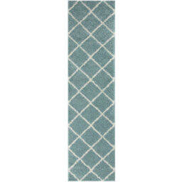 The Rugs Moroccan Shaggy Rugs And Runners Soft Fluffy Diamond Design High Pile Duck Egg Blue And Ivory Living Room Kitchen Hallway 550