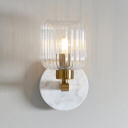 Luminosa Lighting Luminosa Travi Ribbed Wall Lamp White Volakas Marble, Vintage Brass & Clear Ribbed Glass E14 - thumbnail 4