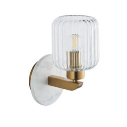 Luminosa Lighting Luminosa Travi Ribbed Wall Lamp White Volakas Marble, Vintage Brass & Clear Ribbed Glass E14 - thumbnail 6