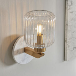 Luminosa Lighting Luminosa Travi Ribbed Wall Lamp White Volakas Marble, Vintage Brass & Clear Ribbed Glass E14 - thumbnail 3
