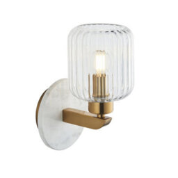 Luminosa Lighting Luminosa Travi Ribbed Wall Lamp White Volakas Marble, Vintage Brass & Clear Ribbed Glass E14 - thumbnail 1