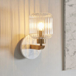 Luminosa Lighting Luminosa Travi Ribbed Wall Lamp White Volakas Marble, Vintage Brass & Clear Ribbed Glass E14 - thumbnail 2