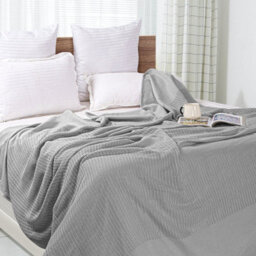 Ehc 100% Cotton Soft Hand Woven Lightweight Adult Cellular Blanket, King Size, 230 X 250Cm - Smoke - thumbnail 2