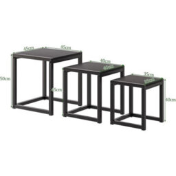 Nesting Tables Set Of 3 Black Wooden Coffee Side End Tables Steel Legs - thumbnail 2