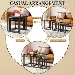 Nesting Tables Set Of 3 Black Wooden Coffee Side End Tables Steel Legs - thumbnail 5