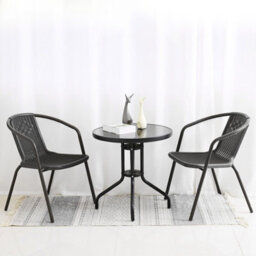 Breeins 3 Piece Outdoor Garden Furniture Dining Set Black Umbrella Table And Stacking Chairs For Patio Lounge Balcony 80 Cm - thumbnail 3