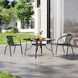 Breeins 3 Piece Outdoor Garden Furniture Dining Set Black Umbrella Table And Stacking Chairs For Patio Lounge Balcony 80 Cm - thumbnail 2