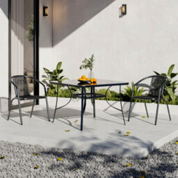 Breeins 3 Piece Outdoor Garden Furniture Dining Set Black Umbrella Table And Stacking Chairs For Patio Lounge Balcony 80 Cm