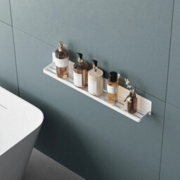 White Shower Caddy Hanging Storage Rack Magnetic Adhesive Wall Mount - thumbnail 1