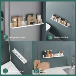 White Shower Caddy Hanging Storage Rack Magnetic Adhesive Wall Mount - thumbnail 5