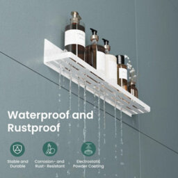 White Shower Caddy Hanging Storage Rack Magnetic Adhesive Wall Mount - thumbnail 4