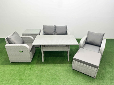 Fimous Light Grey Pe Wicker Rattan Garden Furniture Set Sofa Set Reclining Chair Dining Table 5 Seater Footstool Side Table - image 1