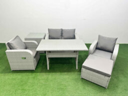 Fimous Light Grey Pe Wicker Rattan Garden Furniture Set Sofa Set Reclining Chair Dining Table 5 Seater Footstool Side Table - thumbnail 2
