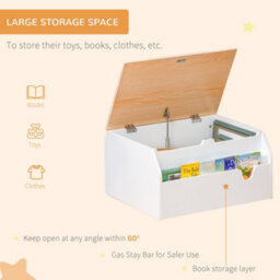 Homcom Wooden Kids Toy Box Children Storage Chest Organiser Book Slot White - thumbnail 5