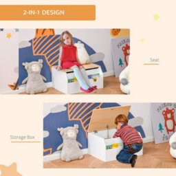 Homcom Wooden Kids Toy Box Children Storage Chest Organiser Book Slot White - thumbnail 6