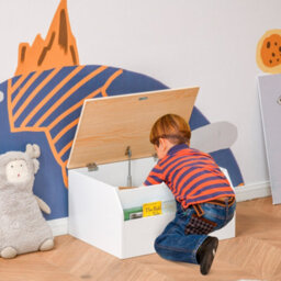 Homcom Wooden Kids Toy Box Children Storage Chest Organiser Book Slot White