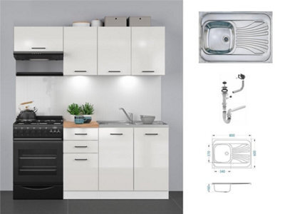 Impact Furniture Kitchen Cabinets Fitted Package 5 Unit Set With Sink Complete 180Cm Kitchenette White Gloss Junona - image 1