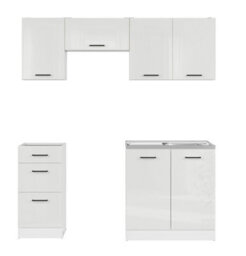 Impact Furniture Kitchen Cabinets Fitted Package 5 Unit Set With Sink Complete 180Cm Kitchenette White Gloss Junona - thumbnail 3
