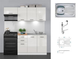 Impact Furniture Kitchen Cabinets Fitted Package 5 Unit Set With Sink Complete 180Cm Kitchenette White Gloss Junona - thumbnail 1