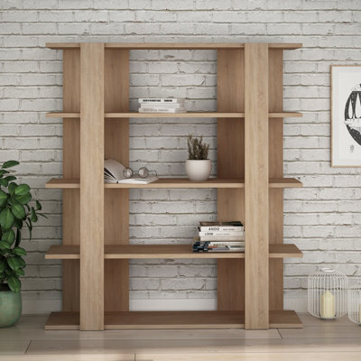 Decortie Tita 4 Tier Modern Bookcase Wall Mounted Shelving Unit Oak 122Cm - image 1