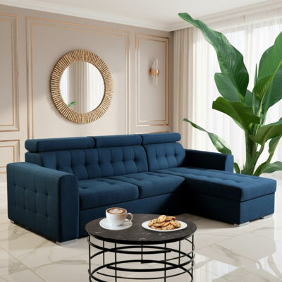 Zara Right Hand Corner Sofa Bed Blue Fabric With Storage And Pull Out Sleeping Function - image 1