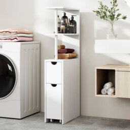 Gainoom Slim Storage Cabinet Narrow Freestanding Bathroom Organizer With Open Shelves - thumbnail 3