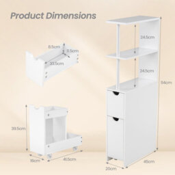 Gainoom Slim Storage Cabinet Narrow Freestanding Bathroom Organizer With Open Shelves - thumbnail 2