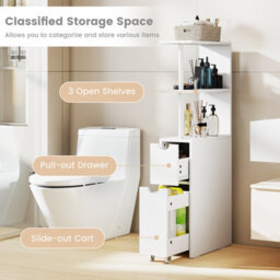 Gainoom Slim Storage Cabinet Narrow Freestanding Bathroom Organizer With Open Shelves - thumbnail 7