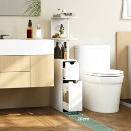 Gainoom Slim Storage Cabinet Narrow Freestanding Bathroom Organizer With Open Shelves - thumbnail 4