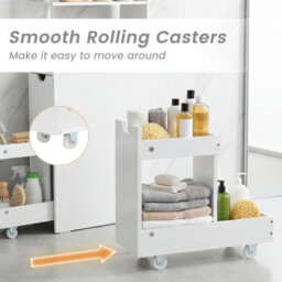Gainoom Slim Storage Cabinet Narrow Freestanding Bathroom Organizer With Open Shelves - thumbnail 6