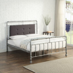 OAT Home Shoreditch Industrial Scaffold Distressed Steel Effect Metal Double Bed Frame - thumbnail 1
