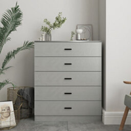 Urbnliving Height 90.5Cm 5 Drawer Wooden Bedroom Chest Cabinet Grey Carcass And Grey Drawers  Modern Wide Storage Cupboard Closet - thumbnail 2