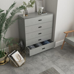 Urbnliving Height 90.5Cm 5 Drawer Wooden Bedroom Chest Cabinet Grey Carcass And Grey Drawers  Modern Wide Storage Cupboard Closet - thumbnail 3
