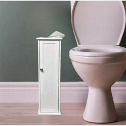 White Toilet Tissue Paper Roll Holder With Storage Cabinet Rack Home Office Bathroom - thumbnail 4