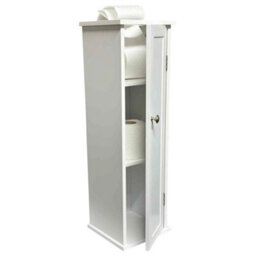 White Toilet Tissue Paper Roll Holder With Storage Cabinet Rack Home Office Bathroom - thumbnail 3