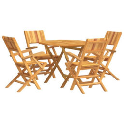 Berkfield 5 Piece Garden Dining Set Solid Wood Teak - thumbnail 2