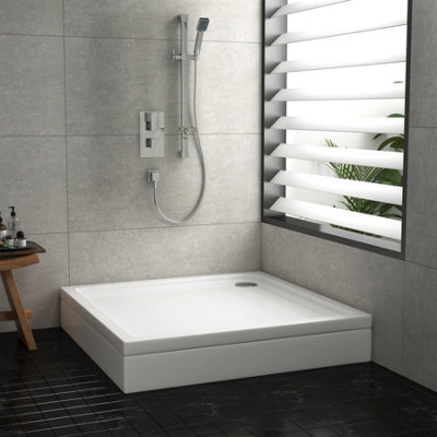 Royal Bathrooms 800 X 800mm Square Stone Shower Enclosure Tray With Riser Kit Gloss White 30mm Slimline - image 1