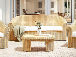 Beliani Garden Sofa 3 Seater Livadeia Rattan Natural - thumbnail 2