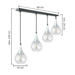 Luminosa Lighting Luminosa Lacrima Bar Pendant Ceiling Light Black, Silver Transparent Glass Shade 4X E27 - thumbnail 2