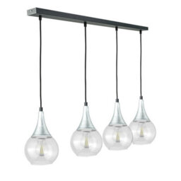 Luminosa Lighting Luminosa Lacrima Bar Pendant Ceiling Light Black, Silver Transparent Glass Shade 4X E27 - thumbnail 1