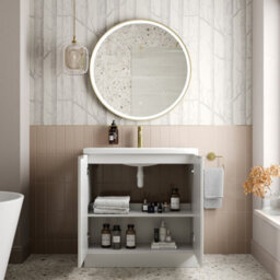 Affine Bathroom Vanity Unit Basin Sink Free Standing 800mm Door Cabinet Storage White - thumbnail 3