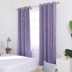 Deconovo Eyelet Blackout Curtains, Gold Wave Foil Printed Curtains For Living Room, W46 X L90 Inch, Light Purple, 1 Pair - thumbnail 4
