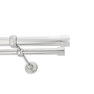 Toolty Double Metal Curtain Pole 25/25mm With Finials Rod Cassic Brackets Luna 145Cm Inox