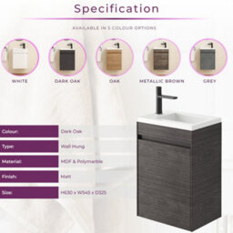 Plum&clay Rigel Dark Oak Wall Hung Cloakroom Vanity Unit With Resin Basin (W)55Cm (H)63Cm - thumbnail 6
