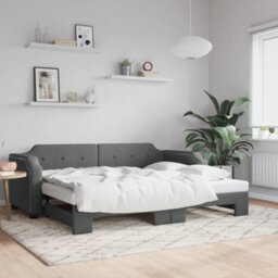 Berkfield Daybed With Trundle Dark Grey 90X190 Cm Fabric - thumbnail 1