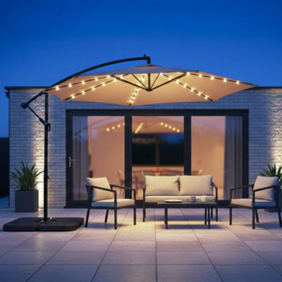 Jack Stonehouse Jsh 3M Hanging Banana Cantilever Parasol With Led Lights - Beige - image 1