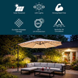 Jack Stonehouse Jsh 3M Hanging Banana Cantilever Parasol With Led Lights - Beige - thumbnail 2