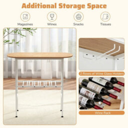 Natural Dining Table Set 3Pcs With 2 Stools Storage Rack Footrest - thumbnail 5